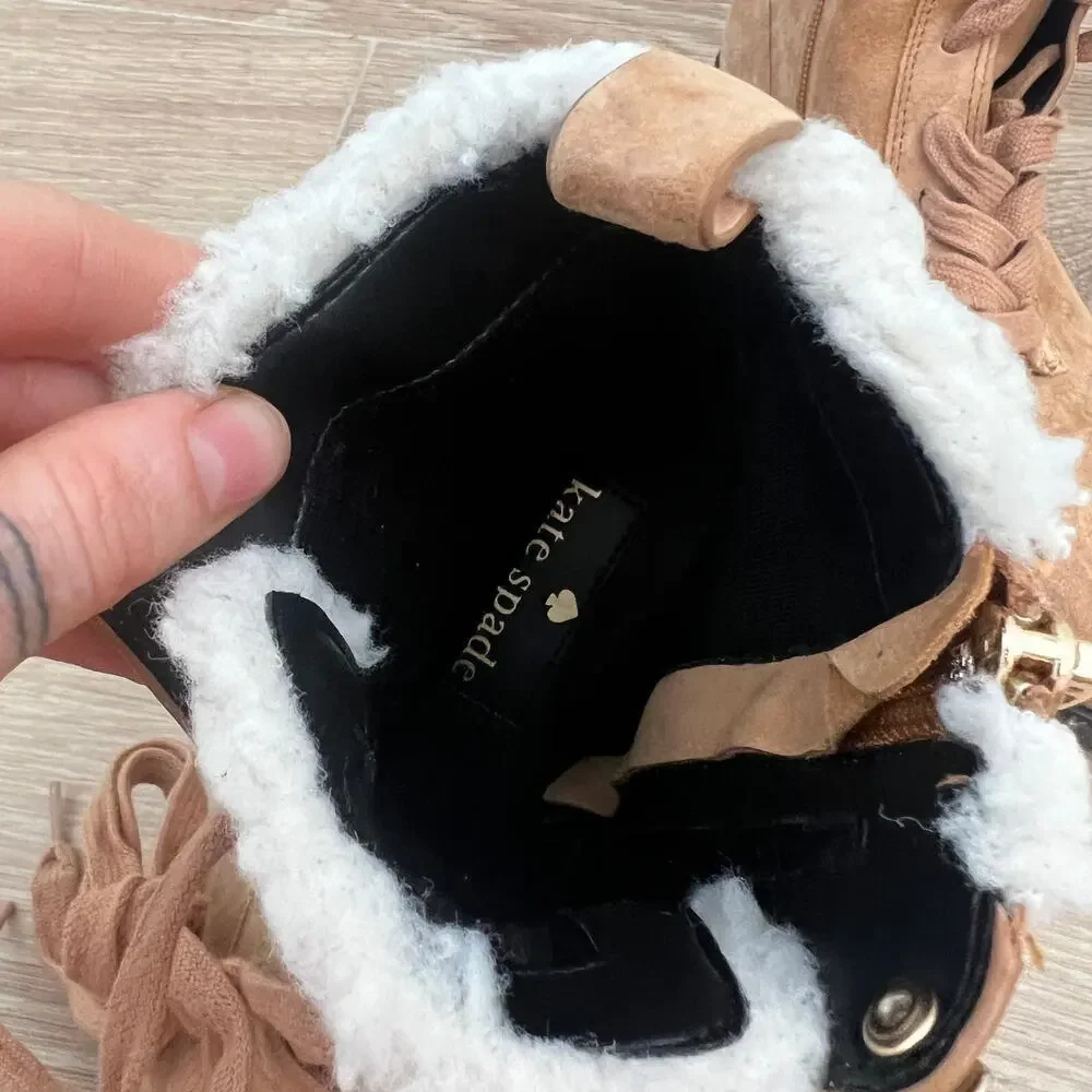 NEW $258 Kate Spade Raegan Faux Shearling Lined Lug Sole Boot